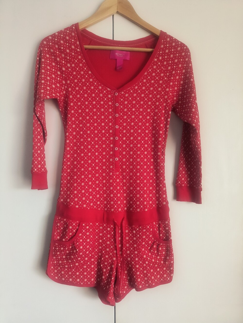 Victoria's Secret Red Thermal Holiday Shorts Romper Pajamas Christmas XS